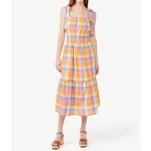 FREE Assembly Women's Multi Colors Midi Sundress with Tie Shoulder Straps Sz XS